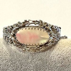 Vintage Whiting & Davis Mother Of Pearl Bracelet, silver tone w/ safety clasp